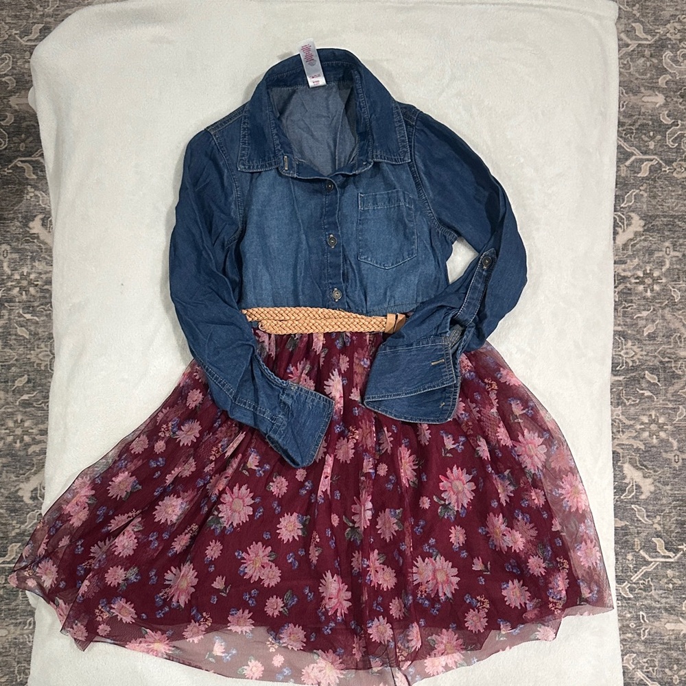 Justice Blue Jean Jacket with Floral Skirt